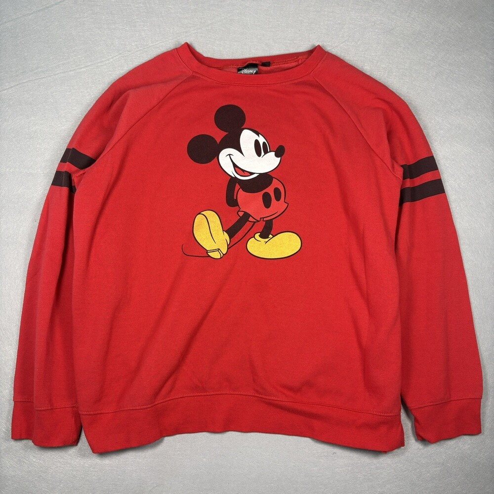 Disney Women Mickey Mouse Pullover Fleece Sweatshirt Red Crewneck size XXL